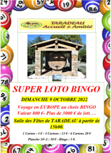 Super loto bingo le 9 Octobre | Mairie de Taradeau