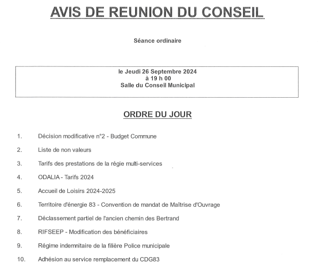 Conseil municipal le 26 septembre (1/1)