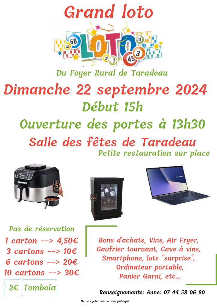 Loto du Foyer Rural le 22 septembre